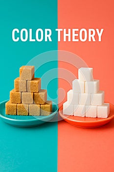 Vibrant Complementary Color Theory Split with Brown and White Sugar Cubes AI-GENERATED