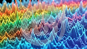 An abstract 3D landscape of colorful peaks and valleys representing data visualization.