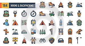 Hiking and Backpacking Icon Set