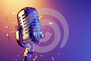 Vibrant concert scene 3D illustration with retro style microphone