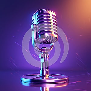 Vibrant concert scene 3D illustration with retro style microphone