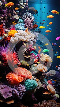 Vibrant Coral Reef Aquarium With Colorful Fish