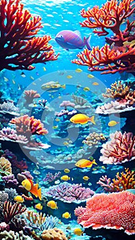 Vibrant Coral Reef with Exotic Fish and Underwater Creatures