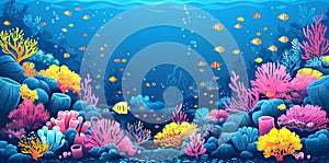 Vibrant coral reef in ocean waters. Colorful corals. Concept of marine life, underwater biodiversity, tropical ecosystem