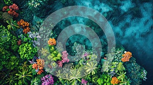 Vibrant coral reef seen underwater from above, a colorful marine landscape