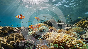 a vibrant coral reef teeming with life underwater scene