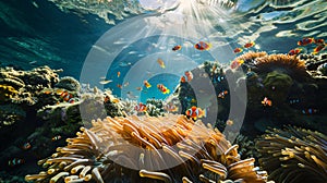 a vibrant coral reef teeming with life underwater scene