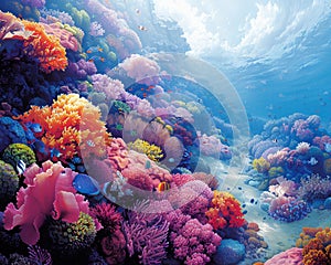 A vibrant coral reef teeming with marine life