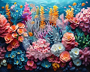 A vibrant coral reef teeming with marine life