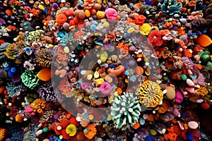 Vibrant Coral Reef. Teeming Underwater Biodiversity, Colorful Coral Reef Background. Top View