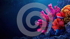 Vibrant coral reef under blue water