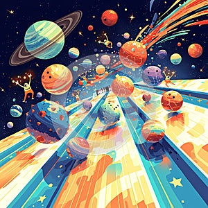 Vibrant Cosmic Bowling Illustration