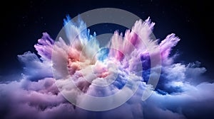 Vibrant cosmic explosion in night sky with multicolored clouds
