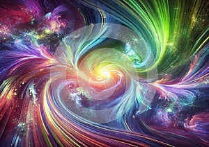 Vibrant Cosmic Swirl Abstract Art in Rainbow Hues photo