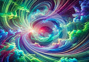 Vibrant Cosmic Swirl Abstract Art in Rainbow Hues photo