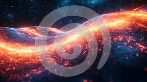 A vibrant cosmic wave of energy in space with glowing particles photo