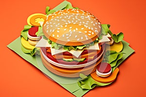 Vibrant craft burger photo. Perfect for art, food, or design content