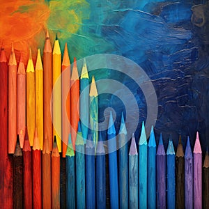 Vibrant Crayon Art: Colorful Woodcarvings On Indigo Background