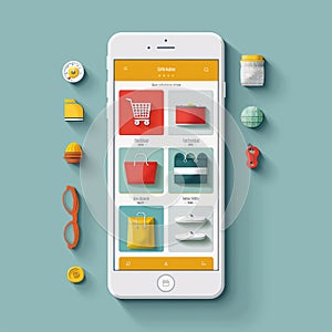 Colorful Shopping App Interface with Creative Accessories and Items