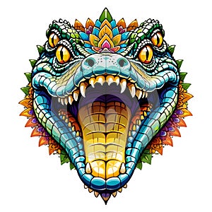 Vibrant crocodile mandala art on white background. transparent version available