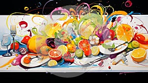 Vibrant Culinary Delights: A Playful Abstract Food Art Celebration
