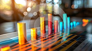 Vibrant 3d bar graph representing profitability comparison on a blurred background photo