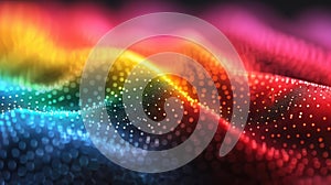 Vibrant 3D data models on black base, colorful wireframe mesh representing complex data subjects. Data visualization concept