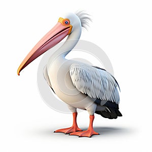 Vibrant 3d Render Of American White Pelican Full Body Cartoon photo