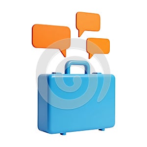 Blue briefcase with orange speech bubbles 3D render clean white