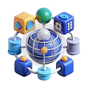 Global network connection illustration with abstract data nodes worldwide digital