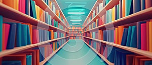 Colorful Bookshelf Library Interior Knowledge Education 3D Render