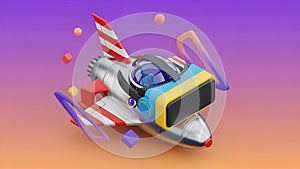 VR Rocket Virtual Reality Space Exploration, 3D Render