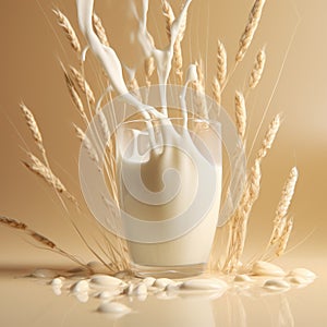 Vibrant 3d Render Of Oat Milk Pouring On Wheat photo