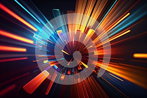 3D Abstract Multicolor Spectrum Background with Bright Orange Blue Neon Rays and Glowing Lines, generative ai