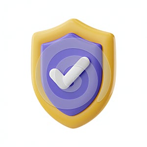 3D Security Shield Icon with Checkmark