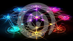 Abstract Network Connection, Neural Network, Digital Grid, Technology Concept, Artificial Intelligence, Big Data Visualization