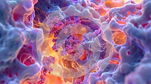 Vibrant 3D Rendering of Antibodies Attacking Pathogens in Bloodstream photo