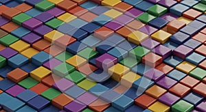 Abstract Colorful Cubes Pattern: A Vibrant 3D Render of Interlocking Blocks
