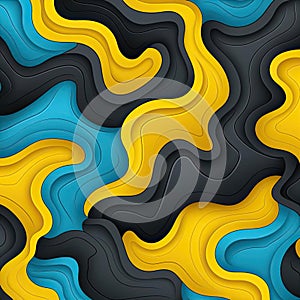 Vibrant 3D wavy pattern in yellow, blue, and black