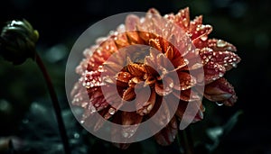 A vibrant daisy blossom, wet with dew, in a meadow generated by AI