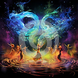 Vibrant Dance Floor Scene with Personified Elemental Dancers