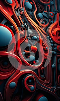 A Vibrant Dance of Red and Black Circles on an Abstract Canvas