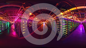 Futuristic Neon-Lit Data Center Panorama