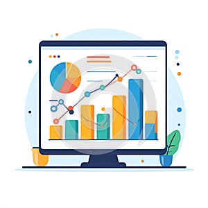 Vibrant Data Visualization: Computer Screen Displaying Colorful Charts and Graphs