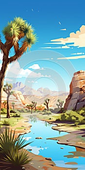 Vibrant Desert Oasis Poster In Flat Illustration Style