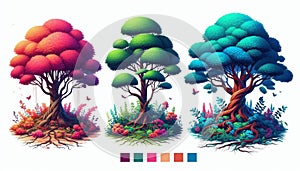 Vibrant Illustration of Diverse Tree Species, Each Isolated on Clean White Background for Architecture photo