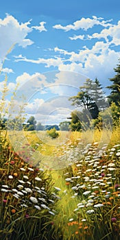 Serene Anime Meadow: Hyperrealistic Artwork Of Nature\'s Essence photo