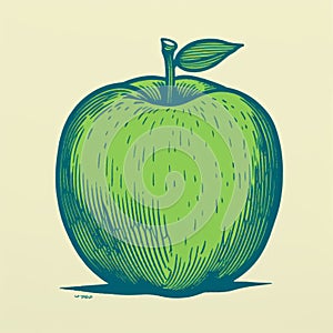 Vibrant And Detailed Woodcut-inspired Illustrations Of A Green Apple photo