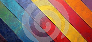 Vibrant diagonal stripes in various colors creating a dynamic abstract pattern with texture and depth, copy space for
