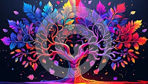Artistic Digital Art of Symmetrical Tree with Gradient Foliage Colors